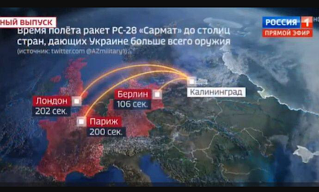 ロシア国営放送「ロンドン202秒、パリ200秒、ベルリン106秒。焦土にできる時間だ。調子こくな…」